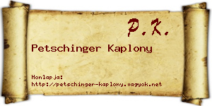 Petschinger Kaplony névjegykártya